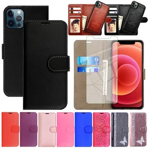 Case for iPhone 12 Pro Max/12Pro/12Mini/12 Leather Flip Cover and Tempered Glass - Picture 1 of 17