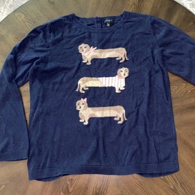 Suéter Talbots Petites Azul Marino Dachshund Perro Talla XLp Foto 1 de 4