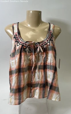 Blusa para mujer Lucky Brand rosa/negra/a cuadros - talla XL Foto 1 de 4