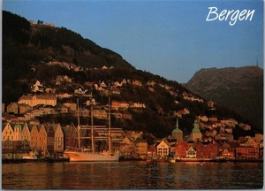Vintage BERGEN, Norway 4x6" Postcard Waterfront / Hillside / Town View c1980s - Picture 1 of 2