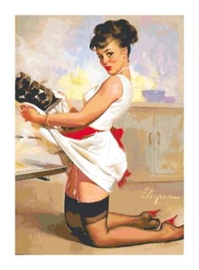 Pin up ragazza con muffin bruciati anni 50 modello punto croce contato punto ago - Foto 1 di 1