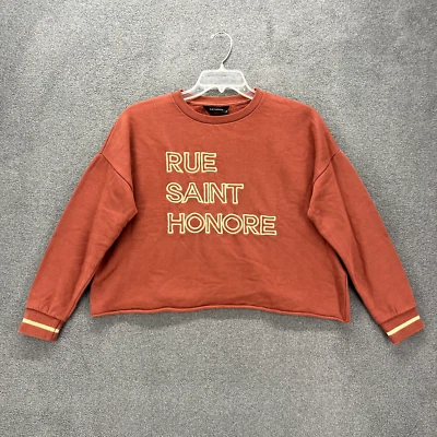 Eleven Paris Sweater Women XS Cropped Embroidered Loungewear raw hem crew neck - Image 1 of 4