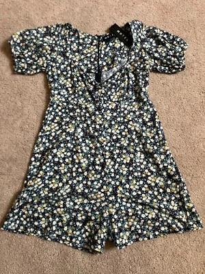 Motel (UO) Blue Floral Short Sleeve Playsuit Romper Size Small - Image 1 of 4