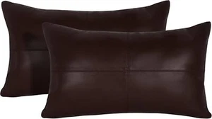 Stylish Lambskin Leather Brown Antique Plain Pillow Cover For LivingRoom Bedroom - Picture 1 of 7