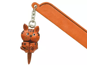 Playing Cat Tabby Leather Charm Bookmarker *VANCA* Made in Japan #61401 - Picture 1 of 10