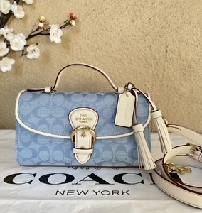 ❤️COACH KLEO Signature Chambray Top Handle Bag Denim Multi NWT C8513 $398 - Picture 1 of 12