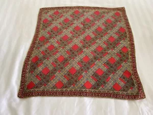 Vintage Square Silk Scarf From 1970s 20"X 20 Hand Stitched Red Gold Classic EUC - Picture 1 of 12