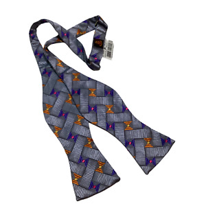 ROBERT TALBOTT Men's 100% Silk Bowtie Designer Geometric Gray/Orange NWT $95.00