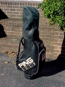 Used PING Black 9 1/2" Staff Cart Golf Club Bag w Snap-on Travel Cover - Picture 1 of 15