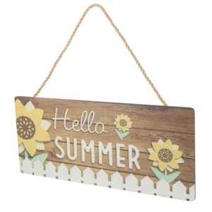 Door Sign Hanging Decor Hello Summer Wood Wooden Square Plaque - Picture 1 of 12