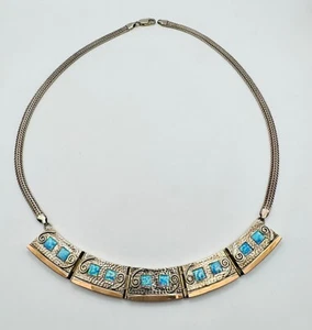 Vintage Sterling Silber Opal Inlay Halsreif Halskette 925 signiert D.K. 38,9g - Bild 1 von 4