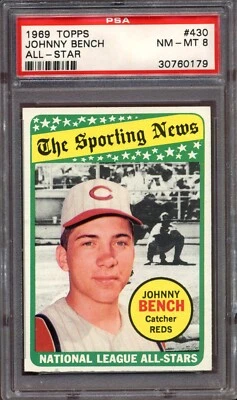 1969 年 Topps #430 JOHNNY BENCH 全明星 PSA 8 第二年红人名人堂免费送货 — 第 1/2 张图片