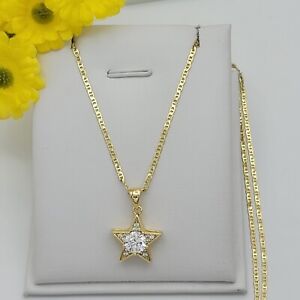 14K Gold Plated Shiny Star Pendant & Chain Necklace. Women Girl Jewelry.