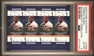 TERRELL SUGGS 2003 Fleer Authentix Booster Tickets Upper Level RC PSA 6 Pop 1 - Image 1 of 2
