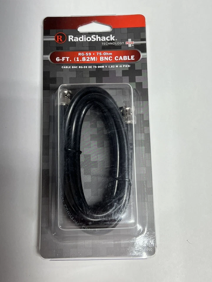 6 Foot BNC Coaxial Cable RG-59 75-Ohm Male Plug to Male Plug RadioShack 278-990 - Image 1 of 3