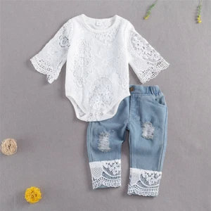 Infant Toddler Baby Girl Summer Clothes Set Romper Bodysuit Denim Pants Outfits - Picture 1 of 10