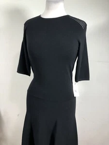 Stefanel Black Flared Hem Cocktail Occasion Italian Jersey Dress M - Picture 1 of 9