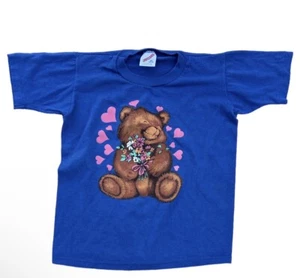 Vintage Made In USA Jerzees  Bear  W/flowers Tshirt Child Sz M(10-12) - Picture 1 of 9