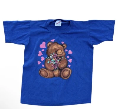 Camiseta vintage hecha en EE. UU. Jerzees Bear con flores niño talla M (10-12) Foto 1 de 4