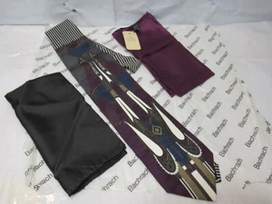 Bachrach Made In Italy Mens Purple Black 100% Silk Tie Abstract Necktie (S6K) - Picture 1 of 8