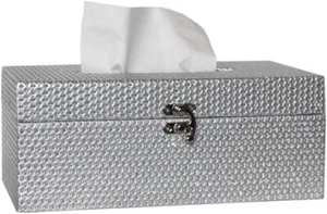 MODE HOME Rectangular Wooden Tissue Box Cover Silver Glitter Leather Tissue Box - Picture 1 of 1