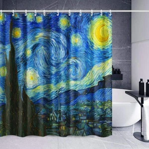 Juego de cortinas de ducha de baño 72"L×72"H con ganchos La noche estrellada de Van Gogh - Imagen 1 de 8