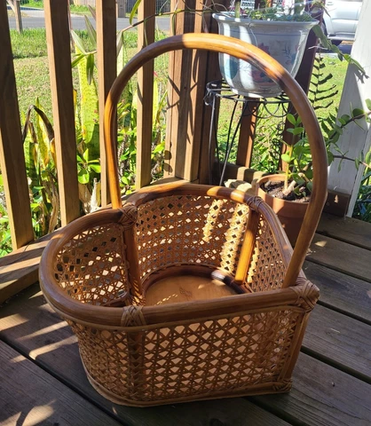 Heart Basket Wicker Rattan Woven Vintage Boho Chic Handmade Large Wood Cover