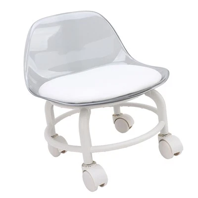 (Transparent White)Low Rolling Stool With Wheels Back Support Small Acrylic ISP - Image 1 of 4