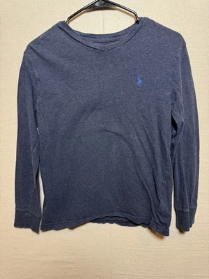 Polo Ralph Lauren Blue V-Neck Long Sleeve T-Shirt Boys Medium 10-12 - Image 1 of 4