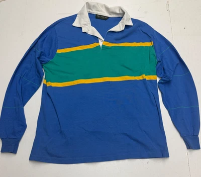Camisa Polo Rugby Manga Larga Neil Martin De Colección Azul Amarillo Verde Blanco Años 80 Foto 1 de 4
