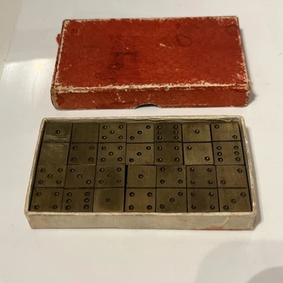 Vintage Mini Brass Domino Set in Original Box  - Image 1 of 4