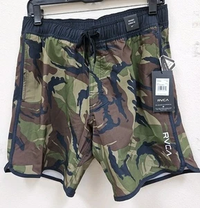 RVCA Hombres Talla S Verde Camuflaje Cintura Elástica Baúl de Natación Tabla Pantalones Cortos Surf Nuevas Etiquetas - Imagen 1 de 7