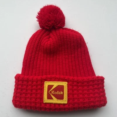 VTG Kodak Vibrant Red Pom Pom Ski Hat Beanie Unisex Adult Retro Winter 80s - Image 1 of 4