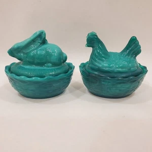 2 mini conejito de malaquita conejo y gallina en nido salero inmersión McKee Summit Glass - Imagen 1 de 13