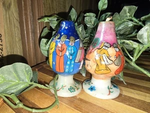 Vintage Pair Of Turkish Oil Lamps Miniature Hand Painted Marble Turkey - Picture 1 of 12