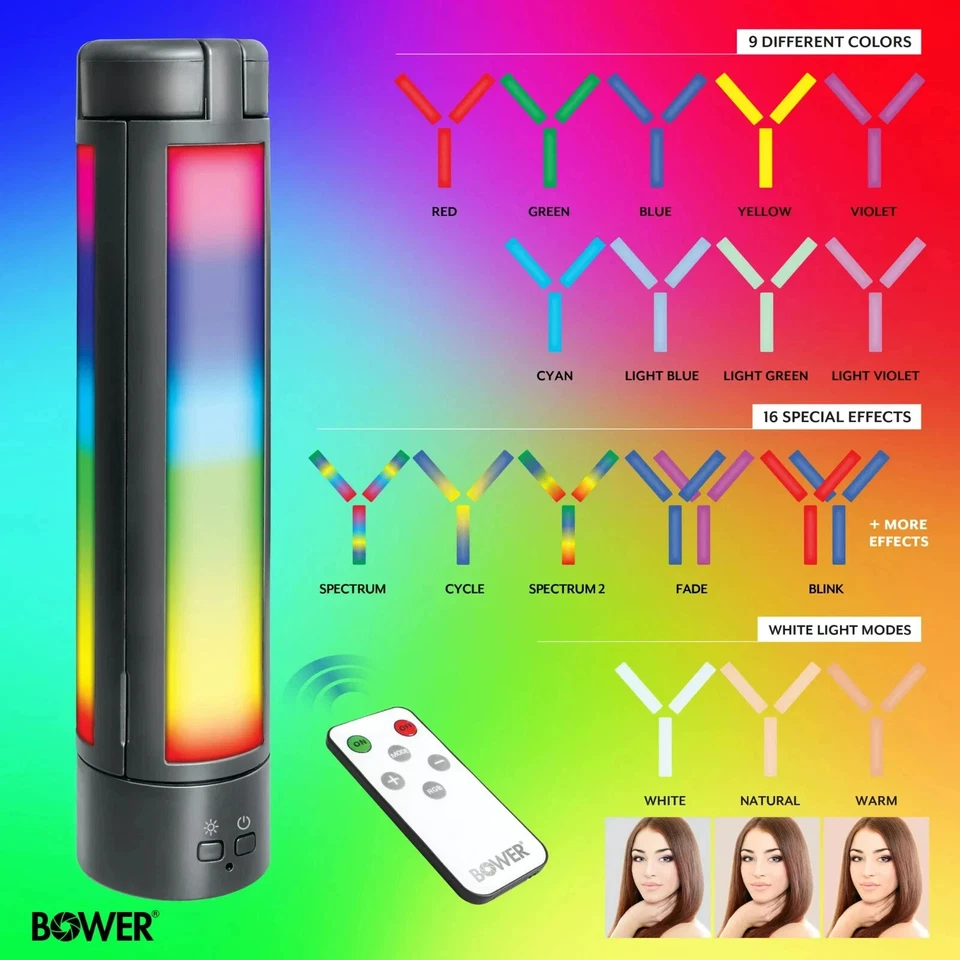 BOWER Multifunción Triple Plegable Blanco y RGB Luz LED con Mando a Distancia para Videos y Más Foto 1 de 1