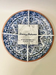 Tommy Bahama Spanish Blue Tile Terracotta Melamine 10.5” Dinner Plates Set of 4 - Picture 1 of 4
