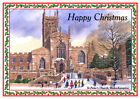 WOLVERHAMPTON ST.PETERS CIVIC SQ. ARTISTS PAINTING GLOSSY CHRISTMAS CARD 8"x 6"