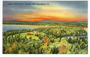 Greensboro Vermont VT Sunset Blacks Point Caspian Lake Vintage Linen Postcard - Picture 1 of 2
