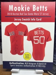 Mookie Betts 2018 Boston Red Sox Game Worn Jersey Swatch  - Picture 1 of 5