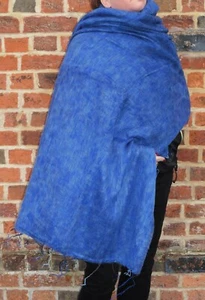 Warm Snug Yak Wool Style Nepalese Himalayan Blanket/Large Shawl: Mixed Blue - Picture 1 of 3