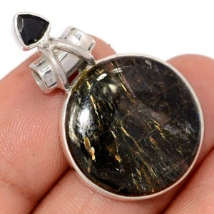 Rare Nuummite With Magnetic Pyrrhotite & Black Onyx 925 Silver Pendants CP74944 - Picture 1 of 1