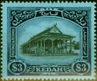 Kedah 1912 $3 Black & Blue-Blue Sg13 Fine & Fresh Very Lightly Mtd Mint