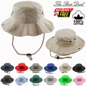 Mens Womens 100% Cotton Bucket Hat Fishing Camping Safari Boonie Sun Brim Cap - Picture 1 of 25