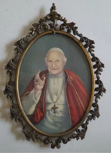 Icona capoletto Santo Papa Giovanni XXIII vetro ovale cornice in bronzo dorato - Picture 1 of 4