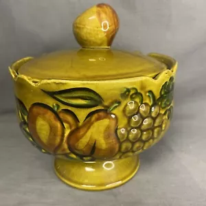 California Pottery USA ciotola con piedini coperti maiolica frutta avocado verde kitsch - Foto 1 di 8