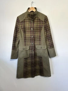 Per Una Brown Green Tartan Check Field Country Coat Jacket British Wool Tweed 10 - Picture 1 of 12