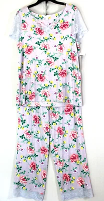Conjunto de pijama tejido con ribete de encaje CHARTER CLUB talla S floral lila venta al por menor $54,50 Foto 1 de 4