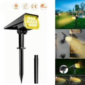 Solar LED Spotlight Garden Landscape Walkway Flood Lamp Spike Outdoor Warm White - Picture 1 of 12