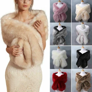 Women Faux Fur Shawl Wedding Shawl Feast Party Wrap Shrug Scarf Evening Coat - Picture 1 of 22